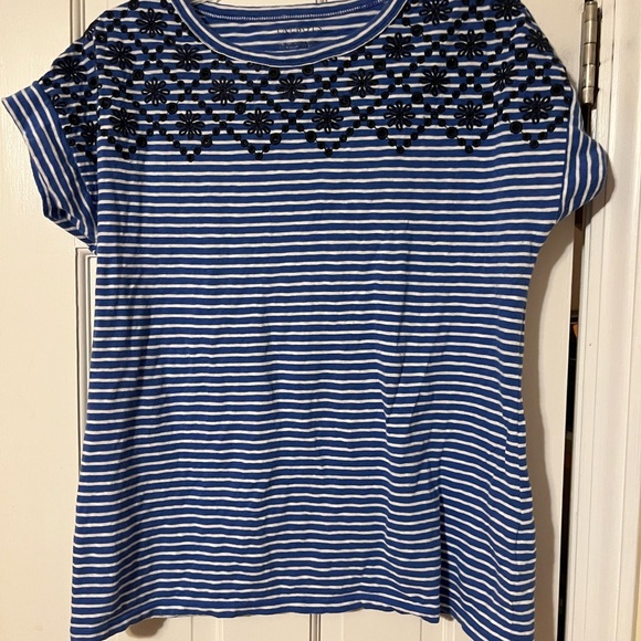 Talbots Blue Striped Tee with Embroidery Detail - Picture 3 of 8